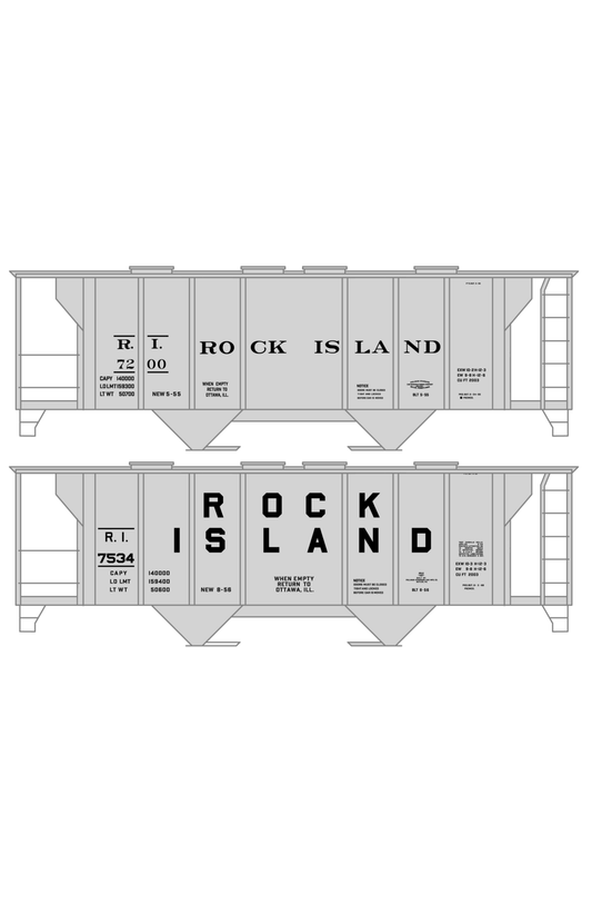 Rock Island 70 Ton Covered Hoppers Black Roman, Block Letters