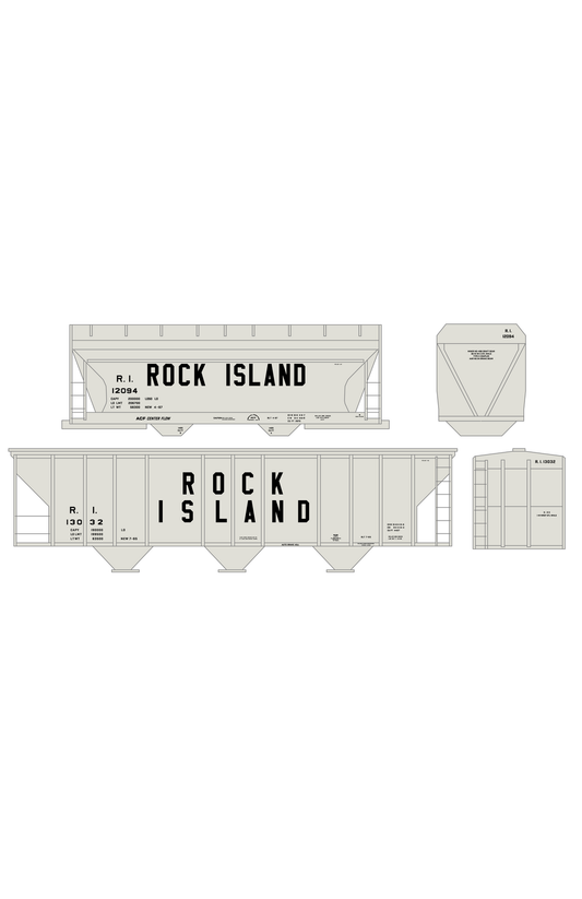 Rock Island ACF and PS-2 Covered Hopper Black Tall Block Letters