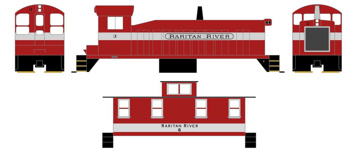 Raritan River Diesel Locomotive and Caboose Black and Gray  - Decal