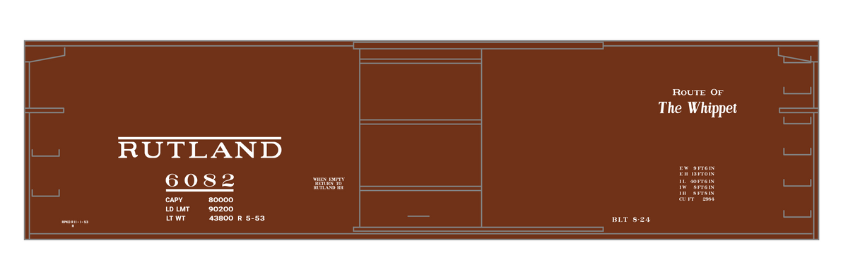 Rutland 40 Ft Double Sheathed Wood Boxcar White Route Of the Whippet