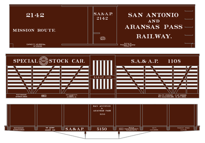 San Antonio and Aransas Pass Boxcar, Stock Car and Gondola White  - Decal