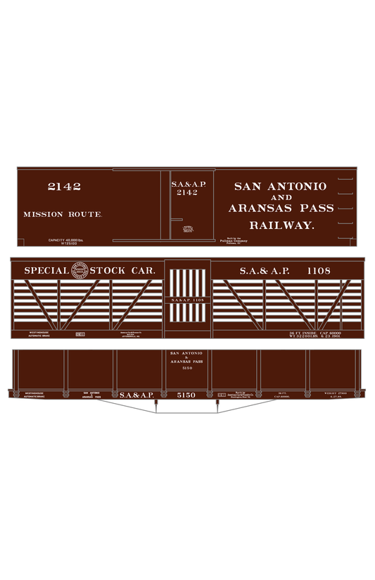 San Antonio and Aransas Pass Boxcar, Stock Car and Gondola White