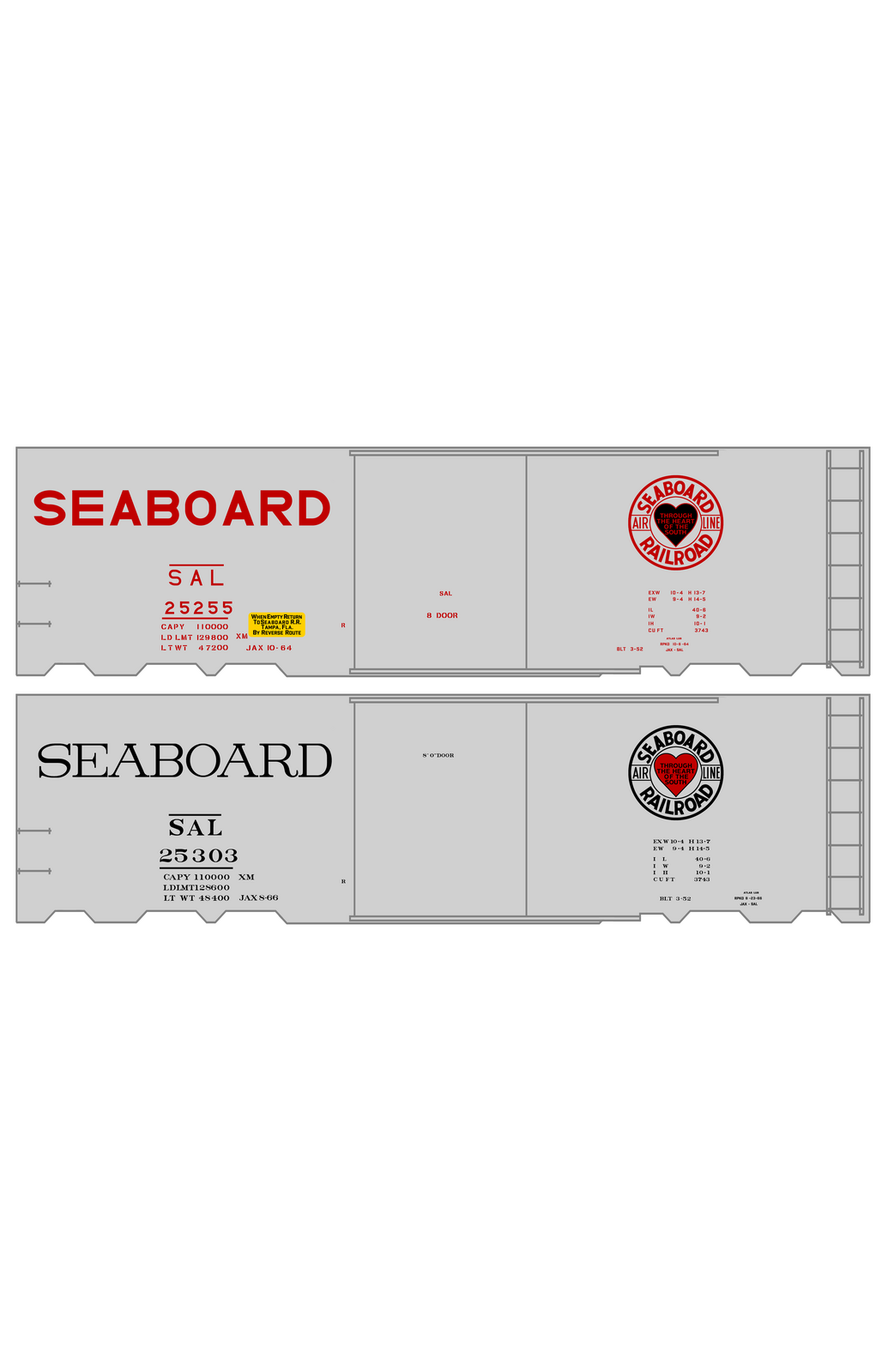 Seaboard Air Line Aluminum 40 Ft Boxcar Red and Black Late Scheme