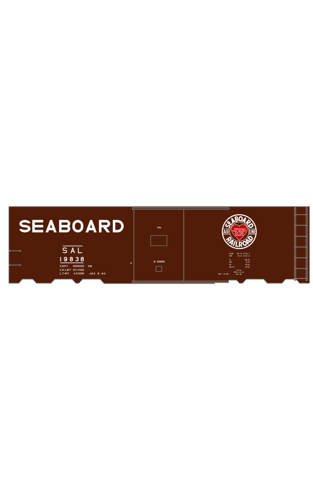 Seaboard Air Line 40 Ft Steel Boxcar White Late Scheme