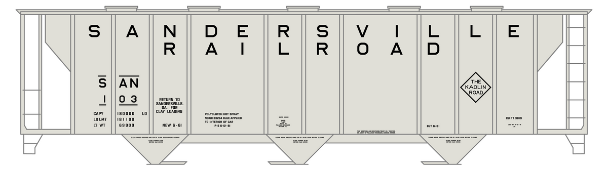 Sandersville Railroad PS2 3 Bay Covered Hopper Black