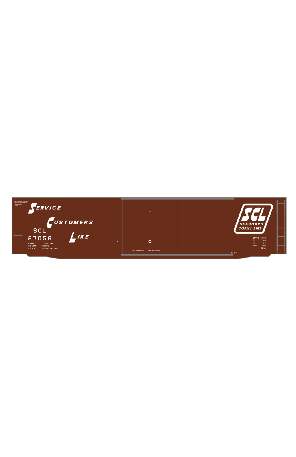Seaboard Coast Line 50 Ft Steel Boxcar White