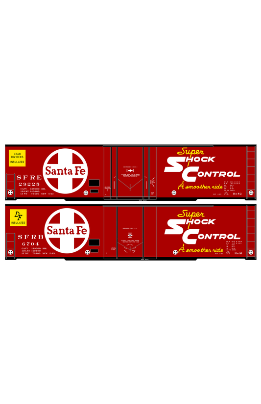 Santa Fe Rr-81, Rr-82 50 Ft Insulated Boxcars White and Yellow Shock Control