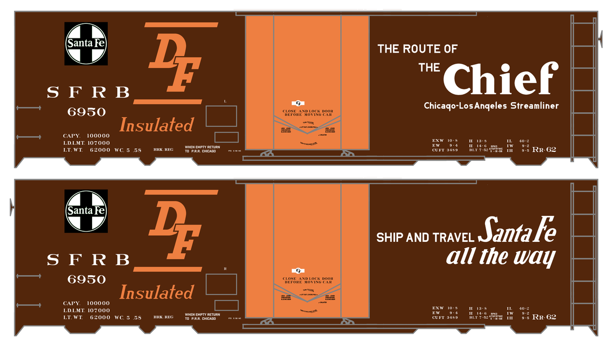Santa Fe Reefer Despatch 40 Ft Insulated Boxcar White and Orange Chief - Decal
