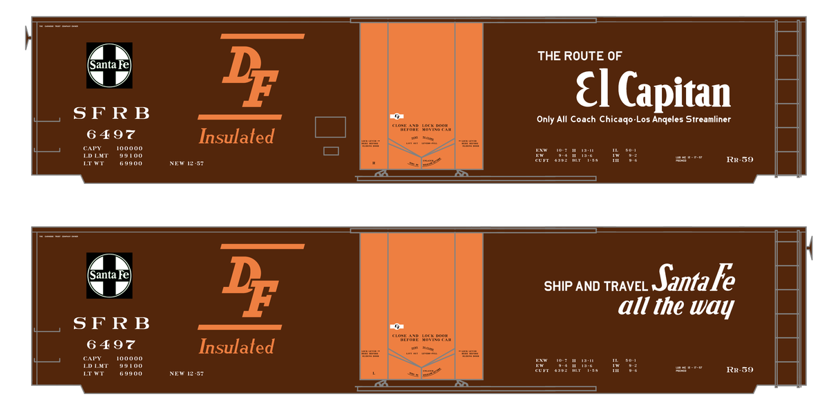 Santa Fe Reefer Despatch 50 Ft Insulated Boxcar White and Orange El Capitan - Decal