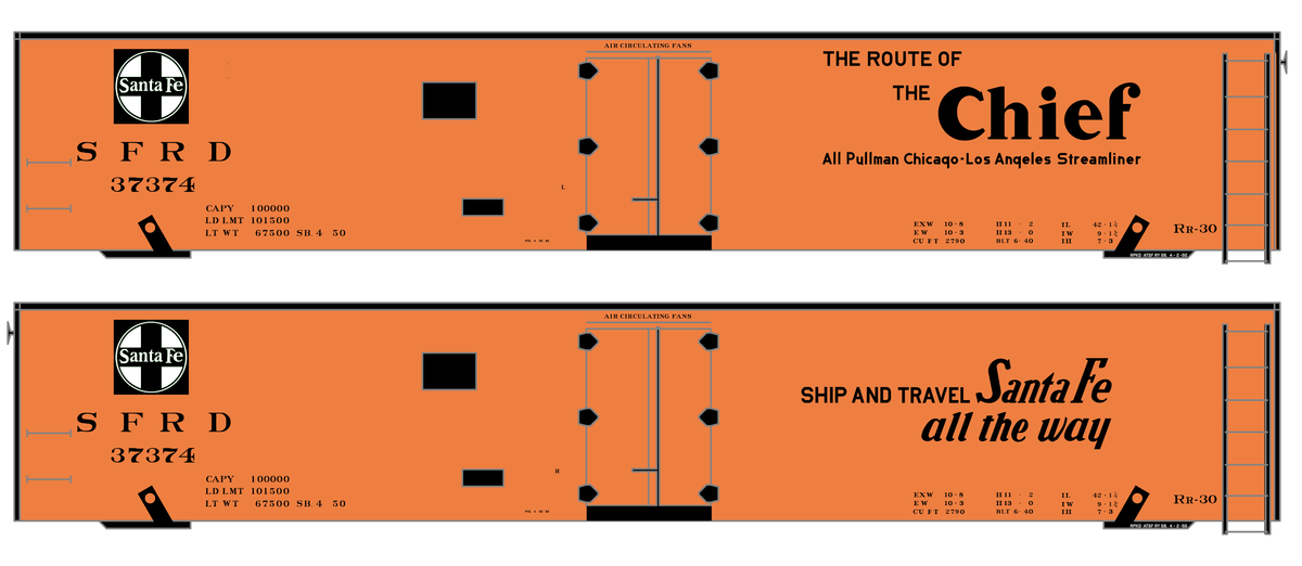 Santa Fe Reefer Despatch 50 Ft Ice Reefer Black Chief - Decal