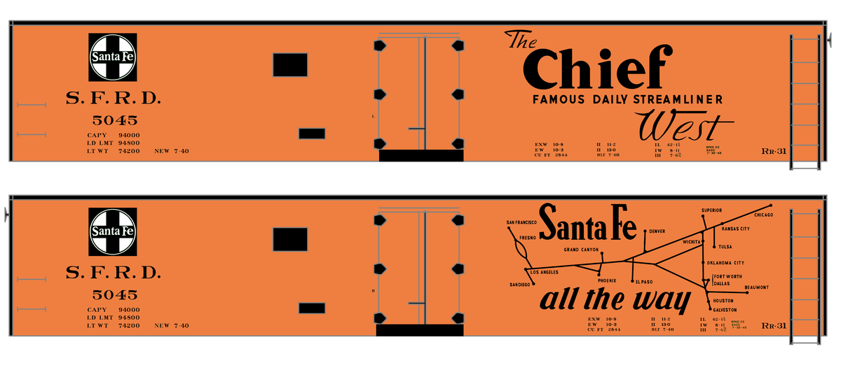 Santa Fe Reefer Despatch 50 Ft Ice Reefer Black Chief/Map - Decal