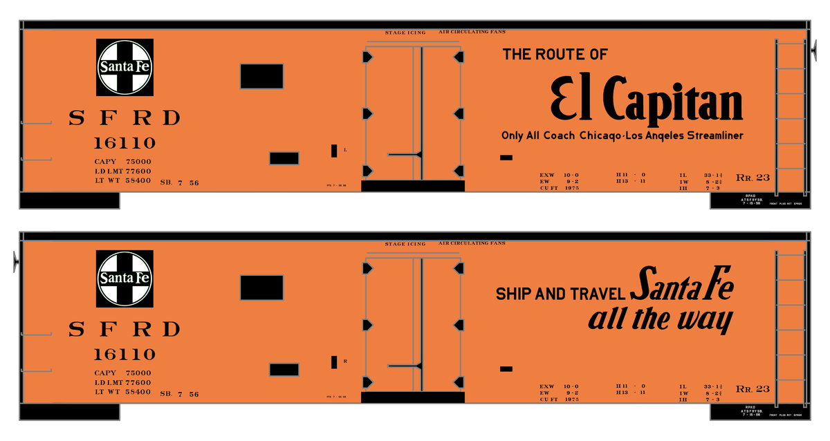 Santa Fe Reefer Despatch 40 Ft Ice Reefer Black El Capitan - Decal