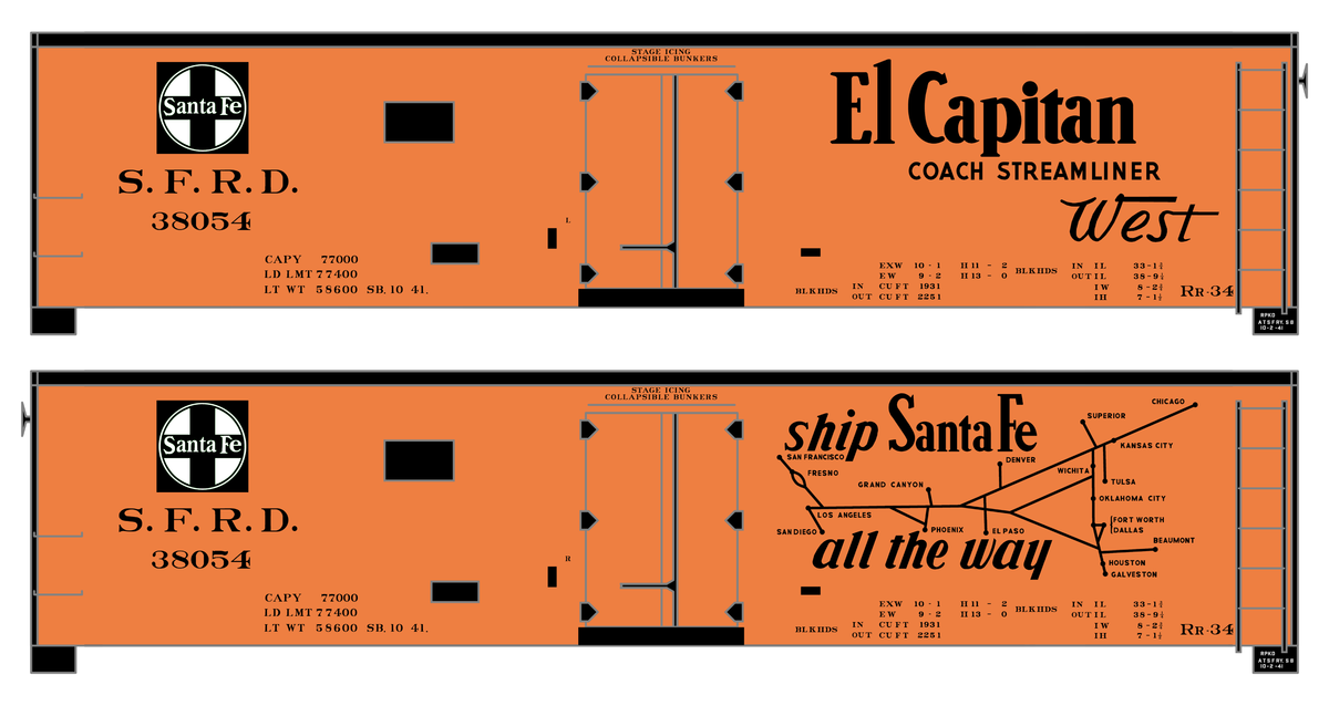 Santa Fe Reefer Despatch 40 Ft Ice Reefer Black El Capitan/Map - Decal