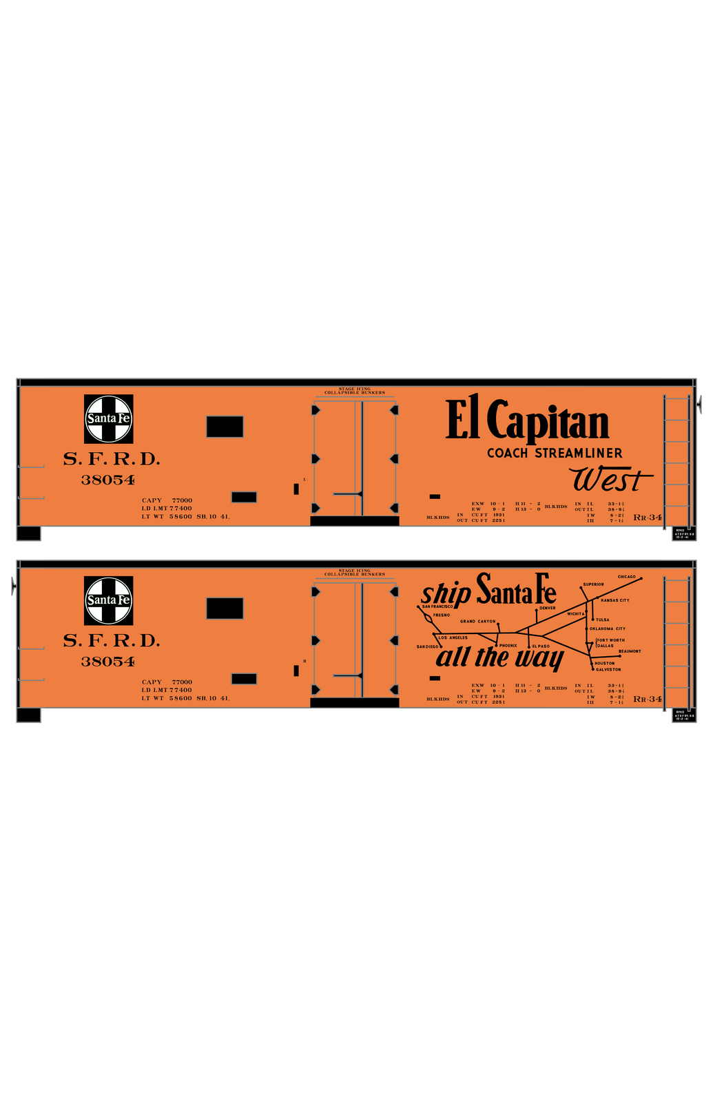 Santa Fe Reefer Despatch 40 Ft Ice Reefer Black El Capitan/Map