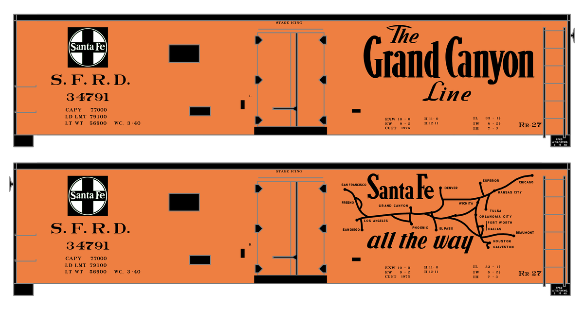 Santa Fe Reefer Despatch 40 Ft Ice Reefer Black Grand Canyon/Map - Decal
