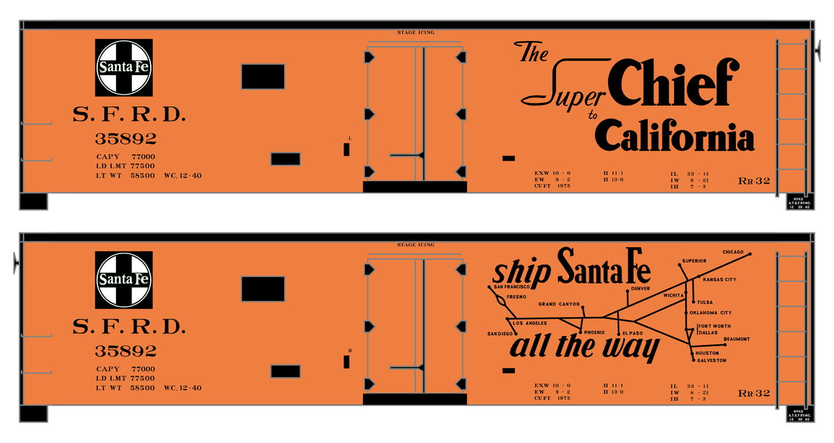 Santa Fe Reefer Despatch 40 Ft Ice Reefer Black Super Chief/Map - Decal