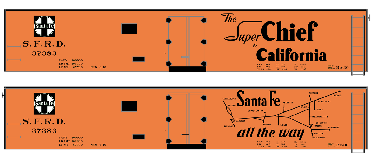 Santa Fe Reefer Despatch 50 Ft Ice Reefer Black Super Chief/Map - Decal
