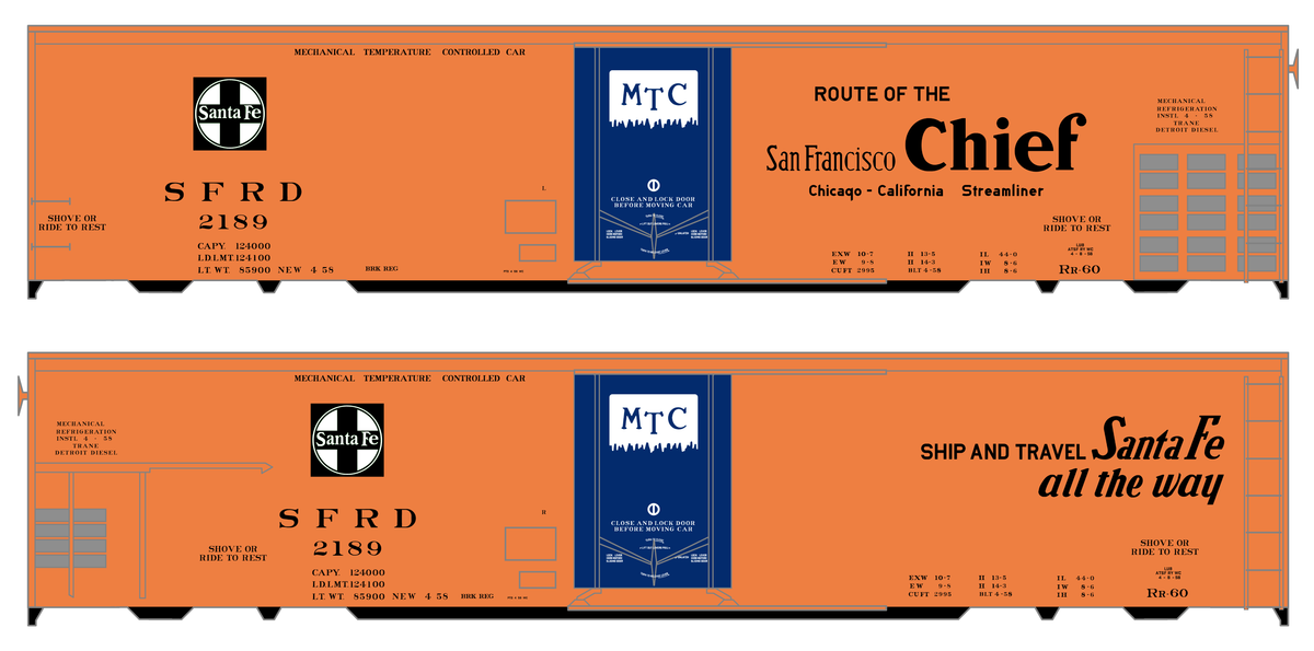 Santa Fe Reefer Despatch 50 Ft Mechanical Reefer Black San Francisco Chief MTC - Decal