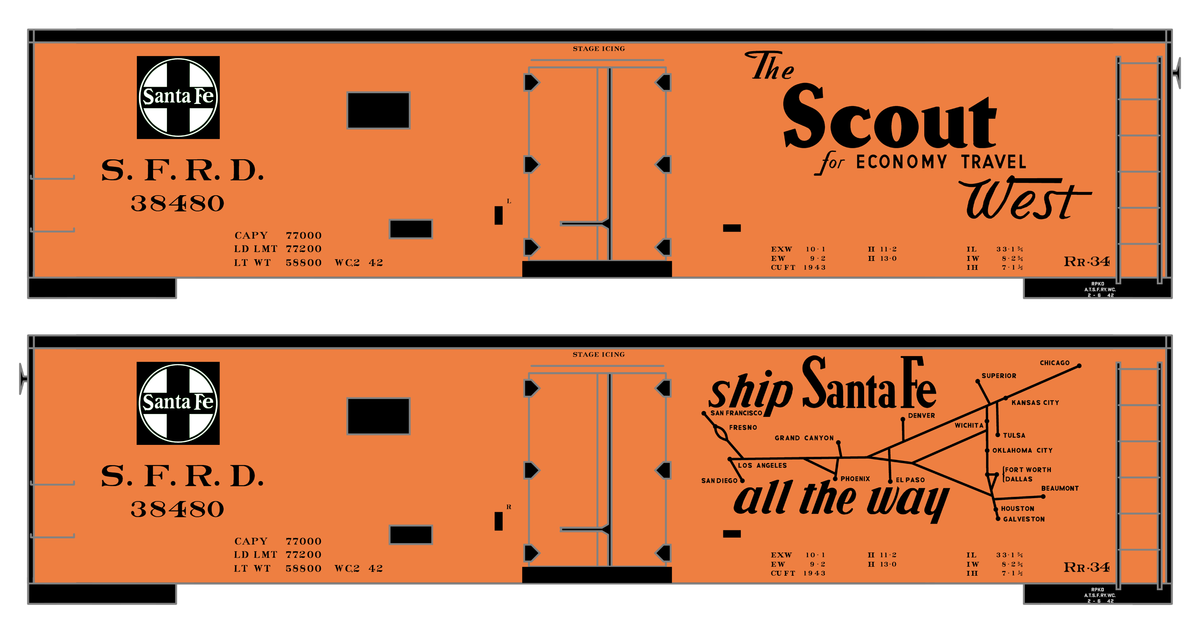 Santa Fe Reefer Despatch 40 Ft Ice Reefer Black Scout/Map - Decal