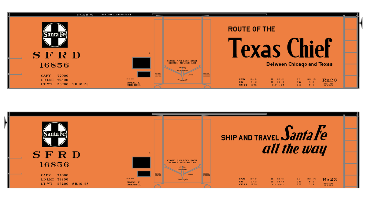Santa Fe Reefer Despatch 40 Ft Ice Reefer Black Texas Chief - Decal