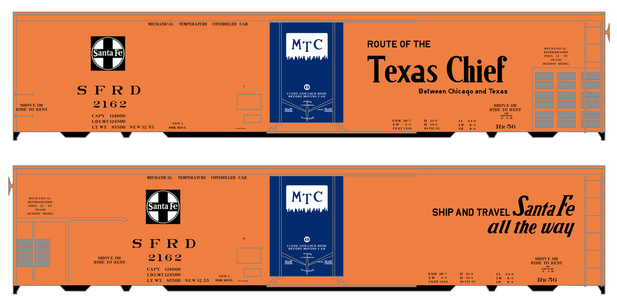 Santa Fe Reefer Despatch 50 Ft Mechanical Reefer Black Texas Chief MTC - Decal
