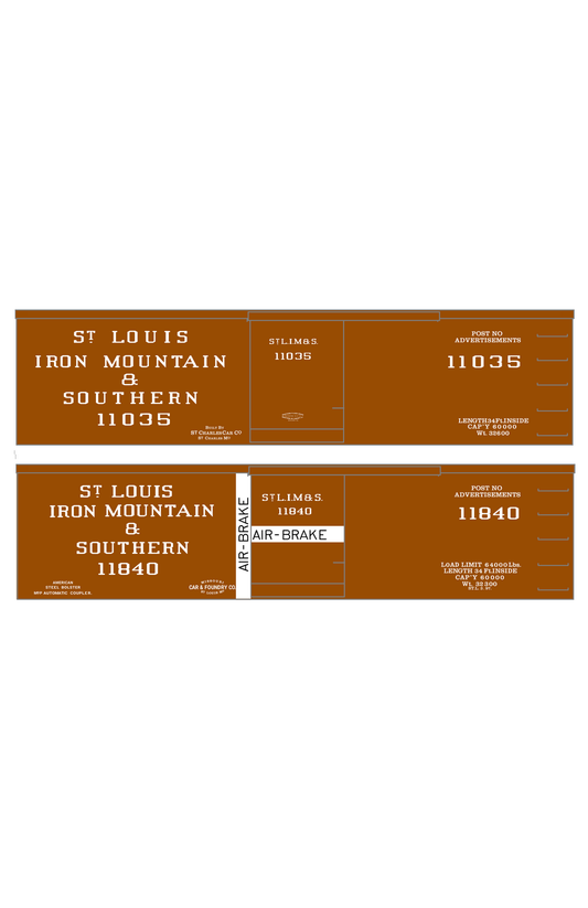 St Louis, Iron Mountain & Southern 34 Ft Boxcars White StLIM&S