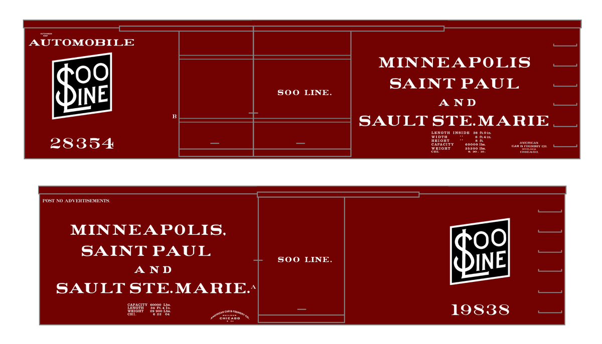 Soo Line 34 and 36 Ft Wood Boxcars White and Black  - Decal