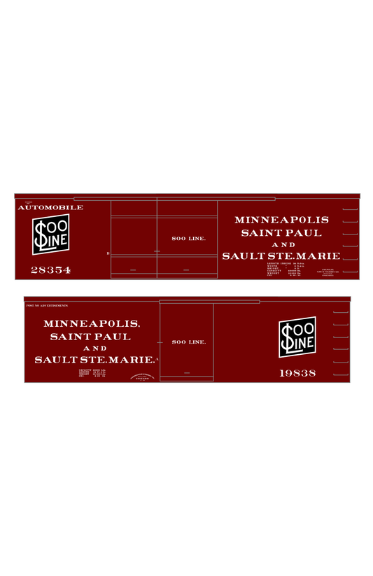 Soo Line 34 and 36 Ft Wood Boxcars White and Black