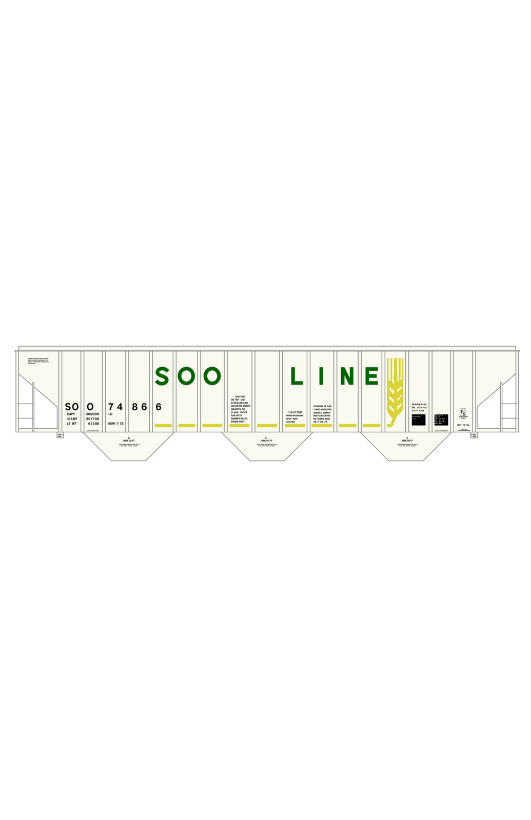 Soo Line PS2-CD Covered Hopper Green, Yellow and Black Wheat Scheme