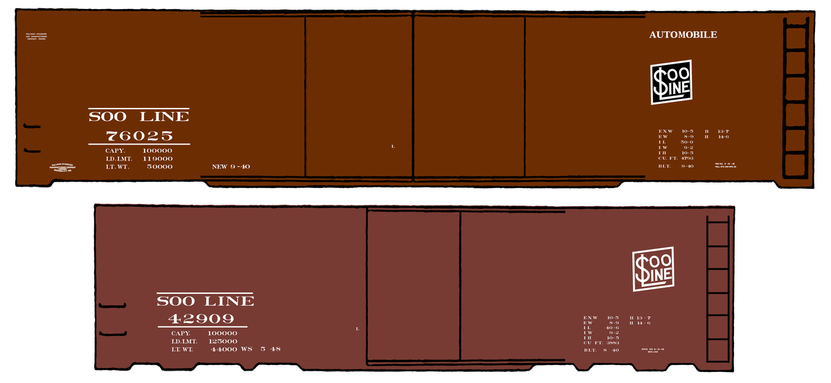 Soo Line 40 and 50 Ft Boxcars White