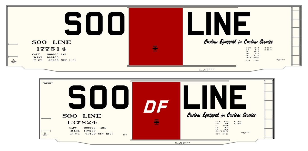 Soo Line 40 / 50 Ft PS-1 Boxcars Black Block Letter