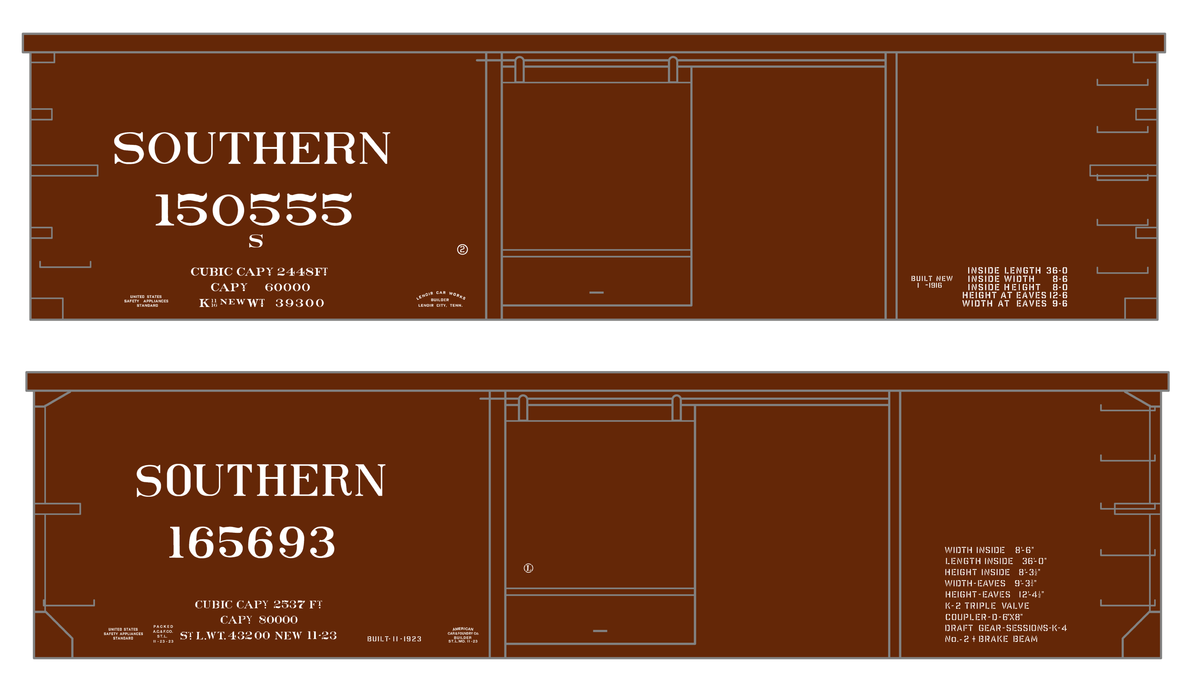 Southern Railway 36 Ft Wood Boxcar White  - Decal