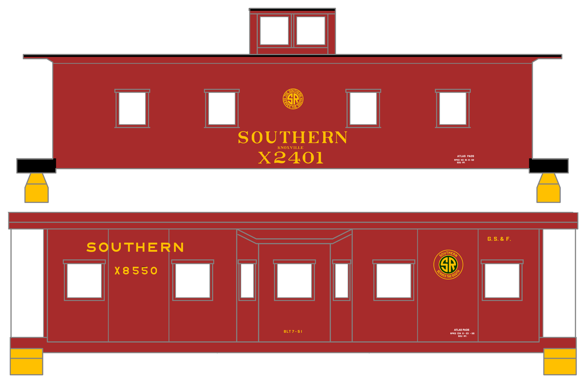 Southern Railway Wood Or Steel Caboose Yellow  - Decal