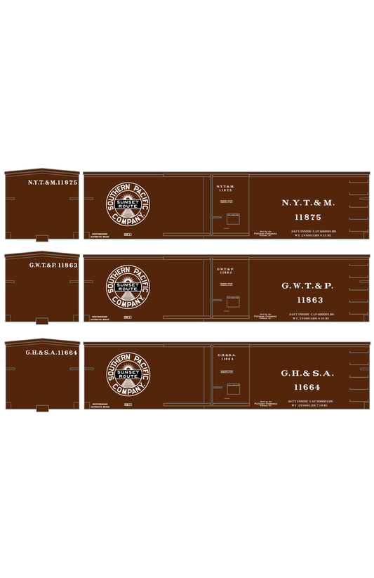 Southern Pacific 34 Ft Wood Boxcar White GH&SA GWT&P NYT&M - Decal