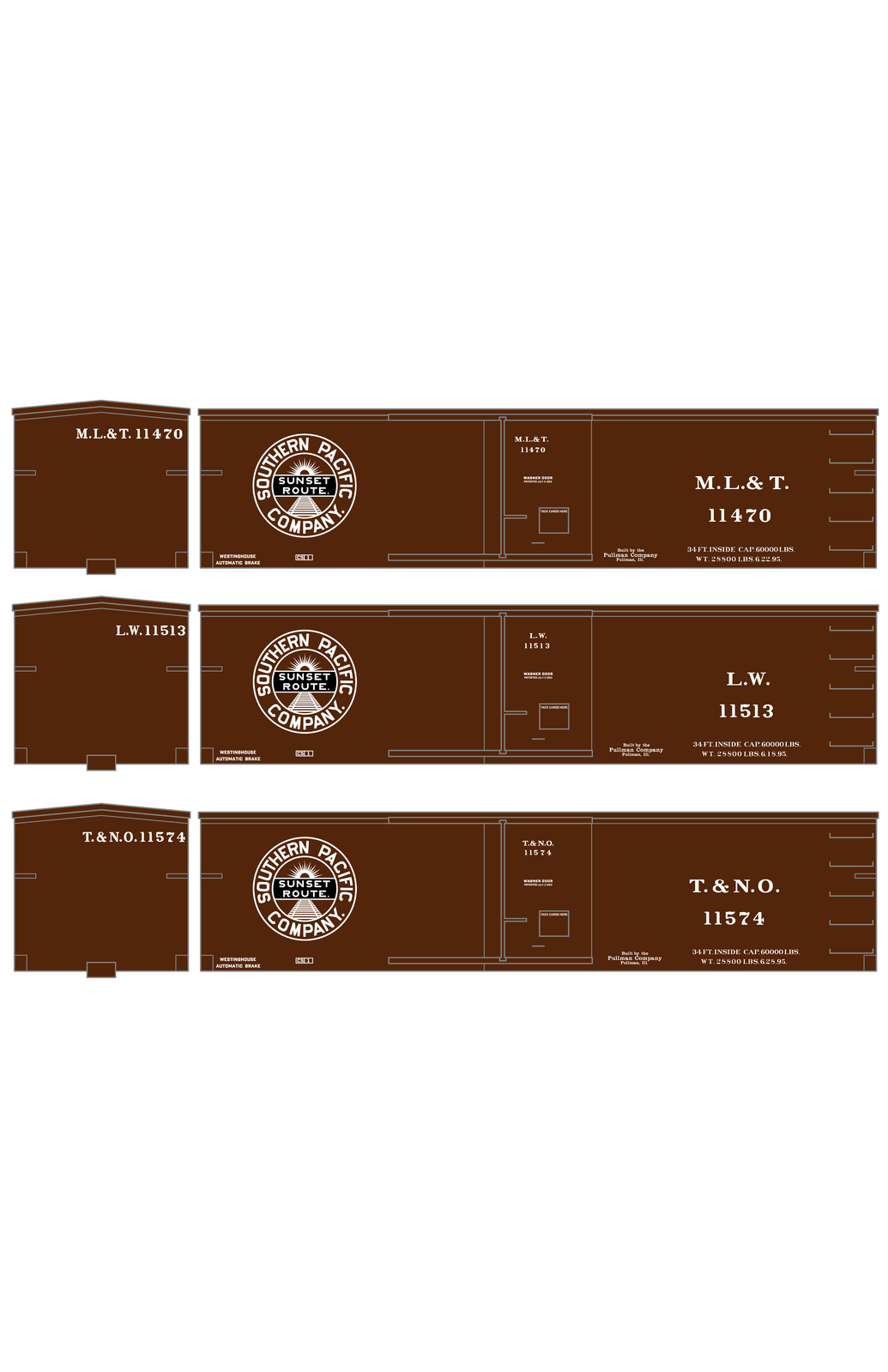 Southern Pacific 34 Ft Wood Boxcar White LW T&NO ML&T - Decal