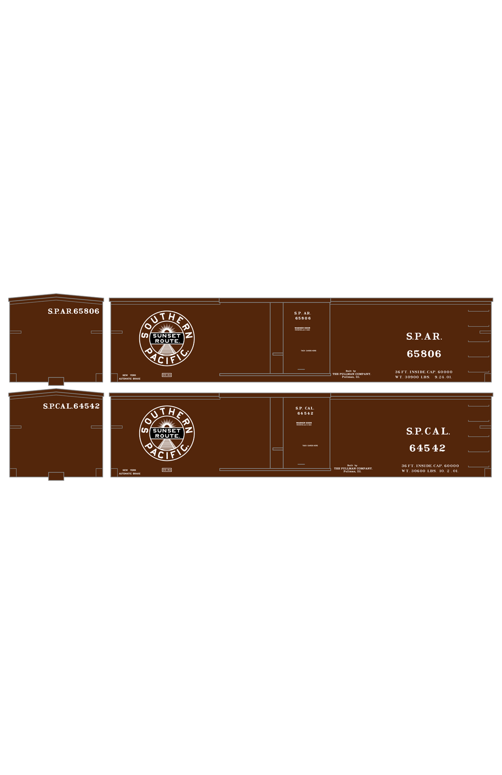 Southern Pacific 36 Ft Wood Boxcar White SP CAL. SP AR. - Decal