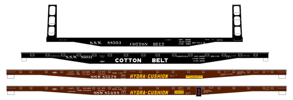 Cotton Belt Flat Car White and Yellow