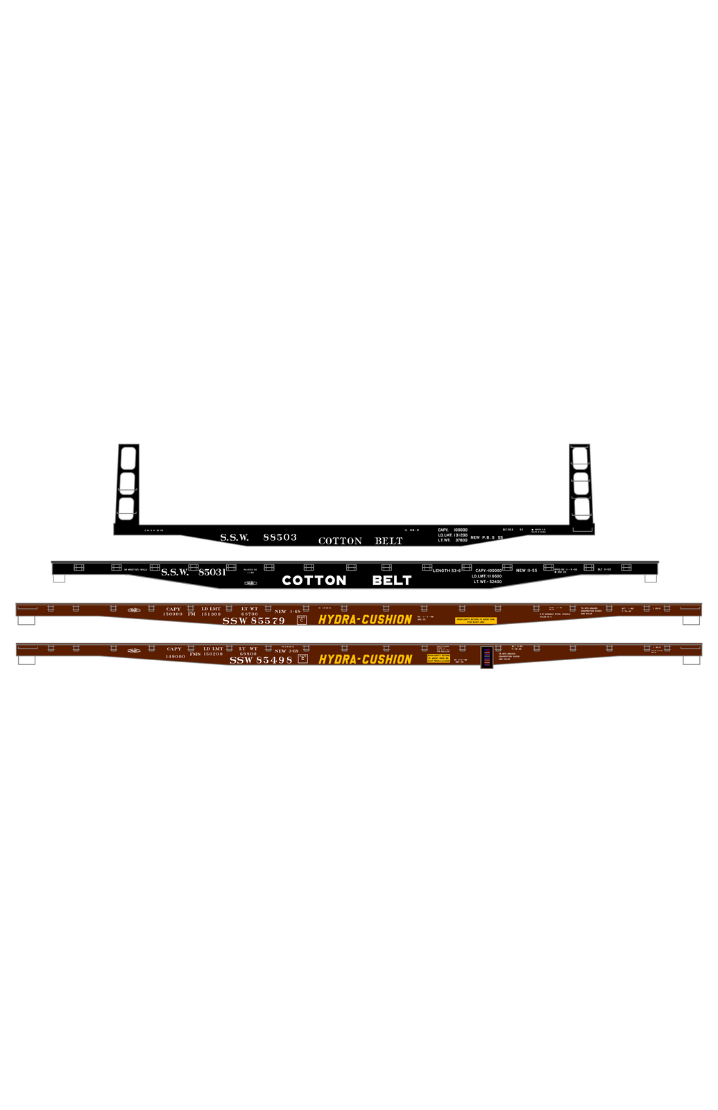 Cotton Belt Flat Car White and Yellow