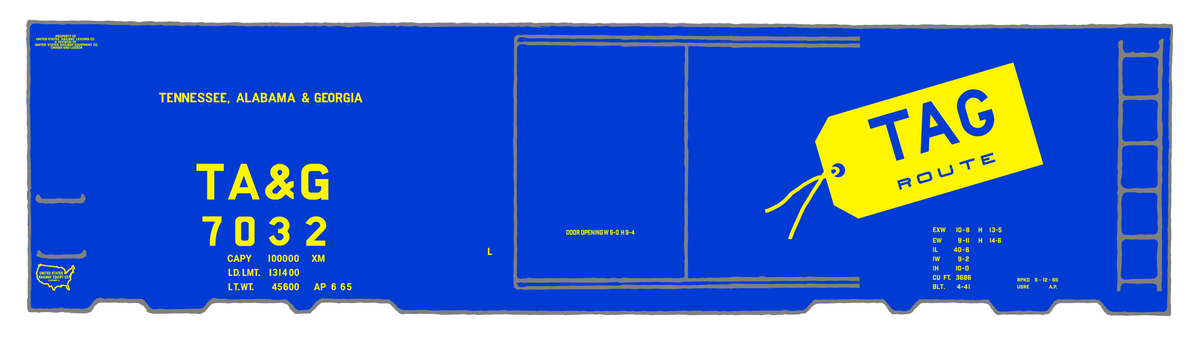 Tennessee, Alabama and Georgia 40 Ft Boxcar Yellow TAG Route
