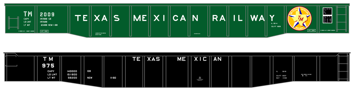 Texas Mexican Railway 52 Ft Gondola White  - Decal