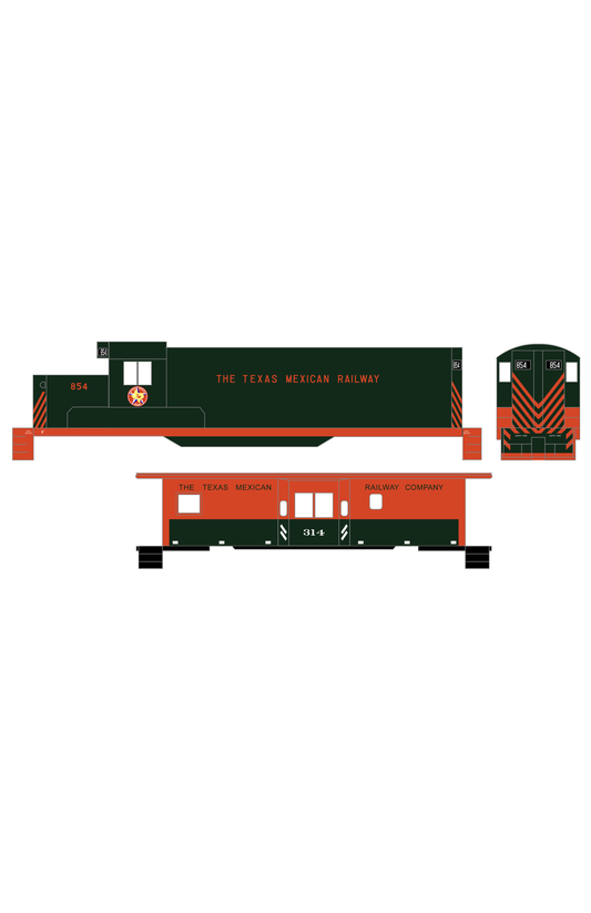 Texas Mexican Railway Hood Diesel Locomotive and Caboose Red-Orange