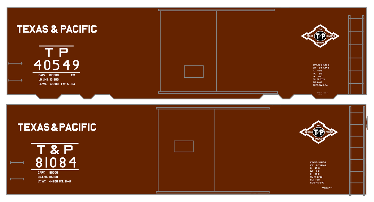 Texas and Pacific 40 Ft Boxcar White