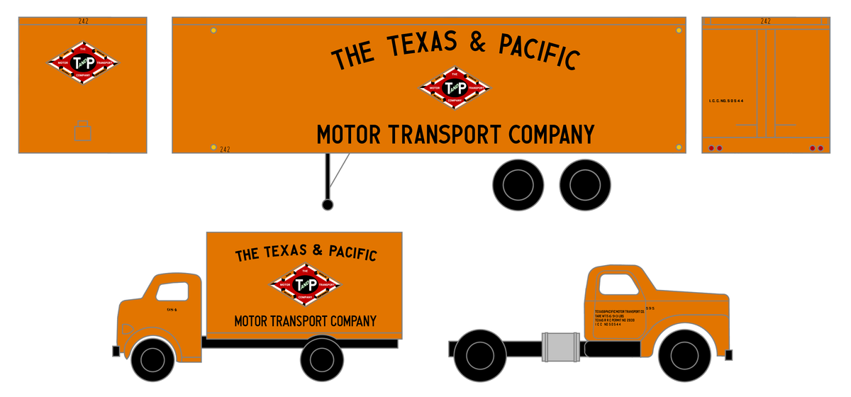 Texas and Pacific Box Truck, Tractor and Semi Trailer Black and Red  - Decal