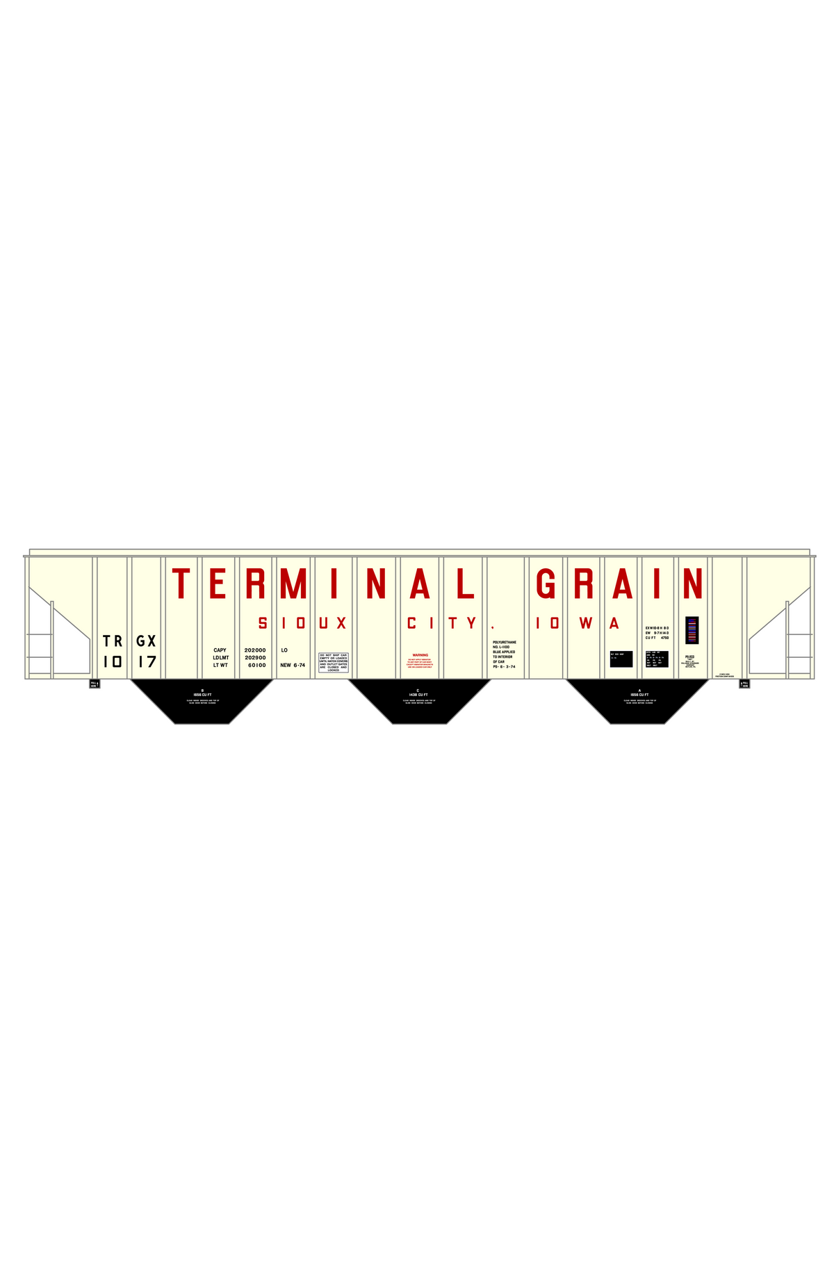 Terminal Grain Corp TRGX 4750 Cu Ft Covered Hopper Red 1974 Version