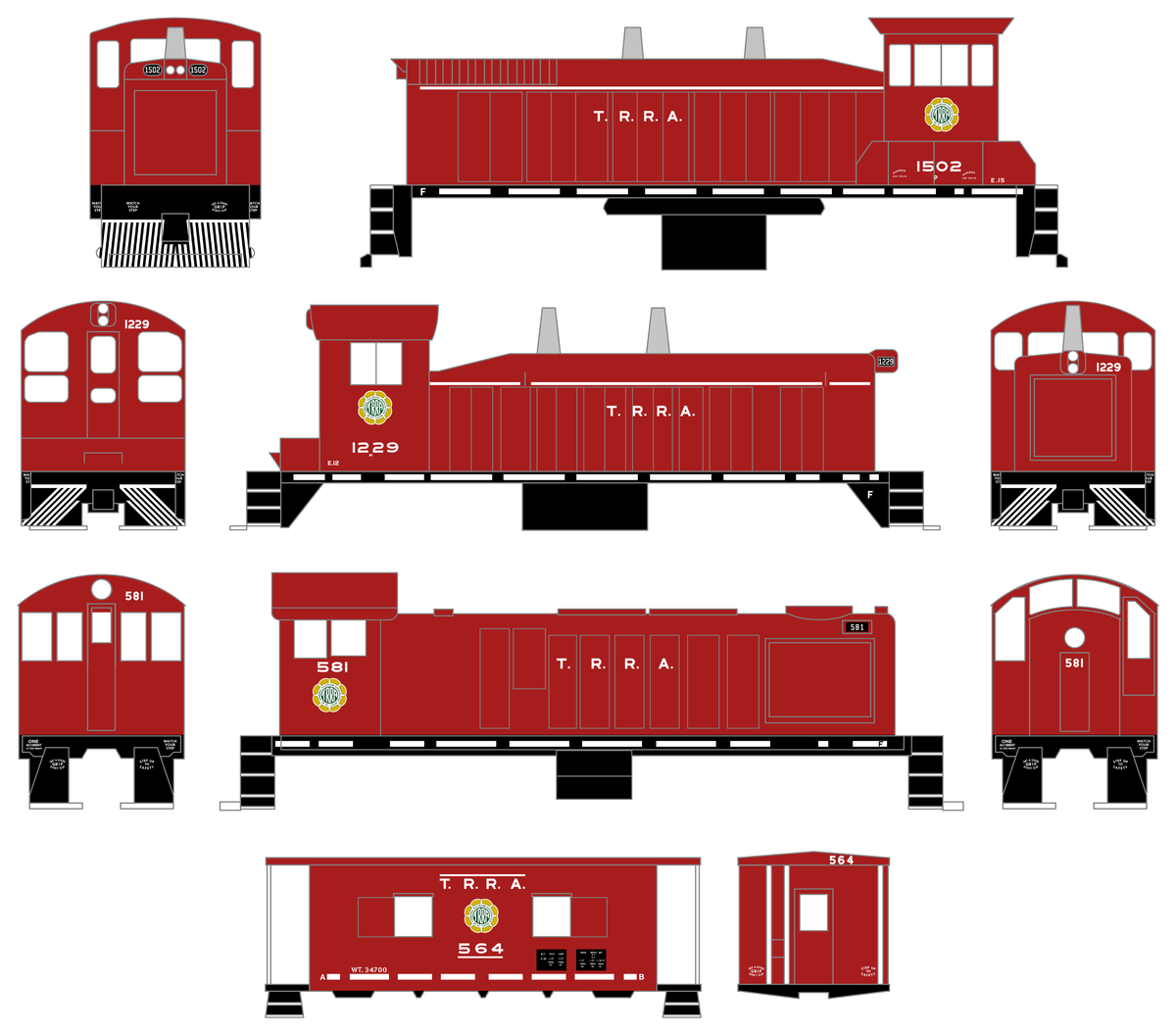 TRRA Terminal Railroad Assn Of St Louis Diesel Locomotives and Cabooses White  - Decal