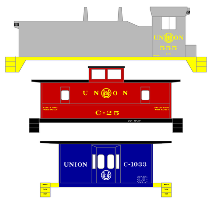 Union Railroad Locomotive and Caboose Yellow and White