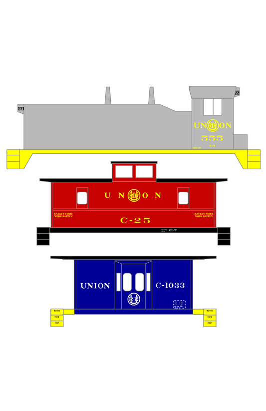 Union Railroad Locomotive and Caboose Yellow and White