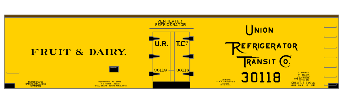 Union Refrigerator Transit Co. 40 Ft Wood Ice Reefer Fruit & Dairy