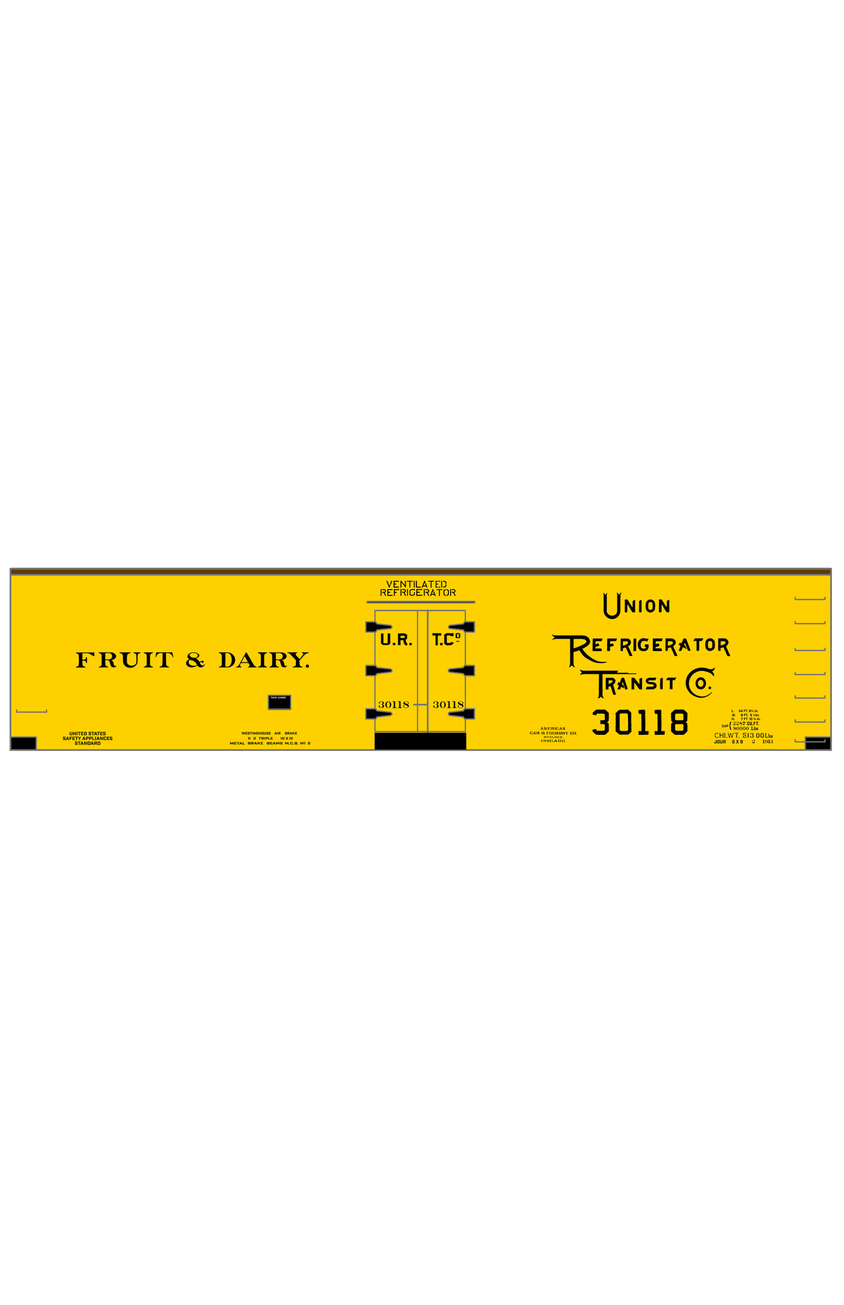 Union Refrigerator Transit Co. 40 Ft Wood Ice Reefer Fruit & Dairy