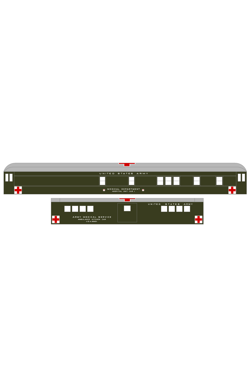 US Army Medical Department Hospital Passenger Car White and Red